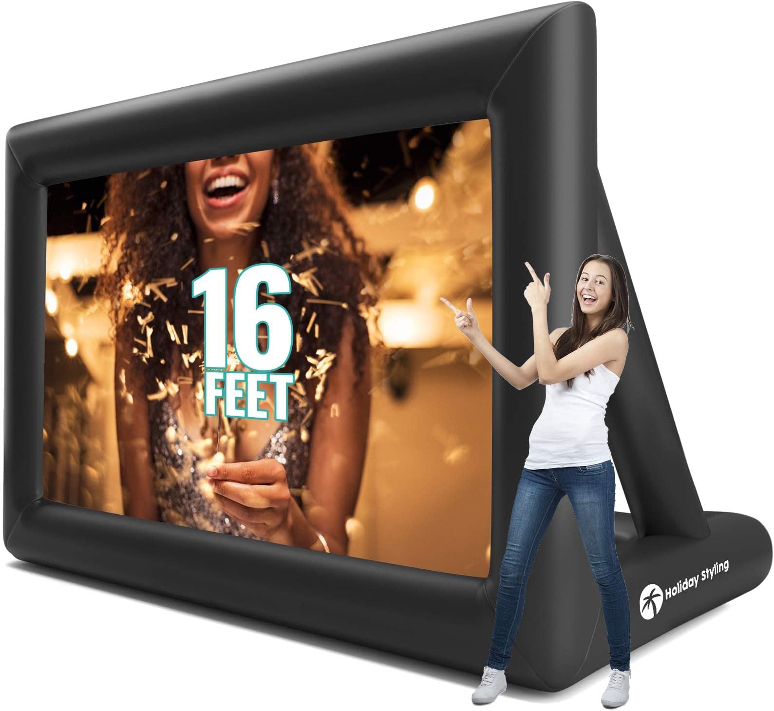 Inflatable Projector Screen - 16 Ft Blow Up Cinema & Outdoor Stand - Portable Screens w/ Front or Rear Movie Projection & Bonus Storage Bag