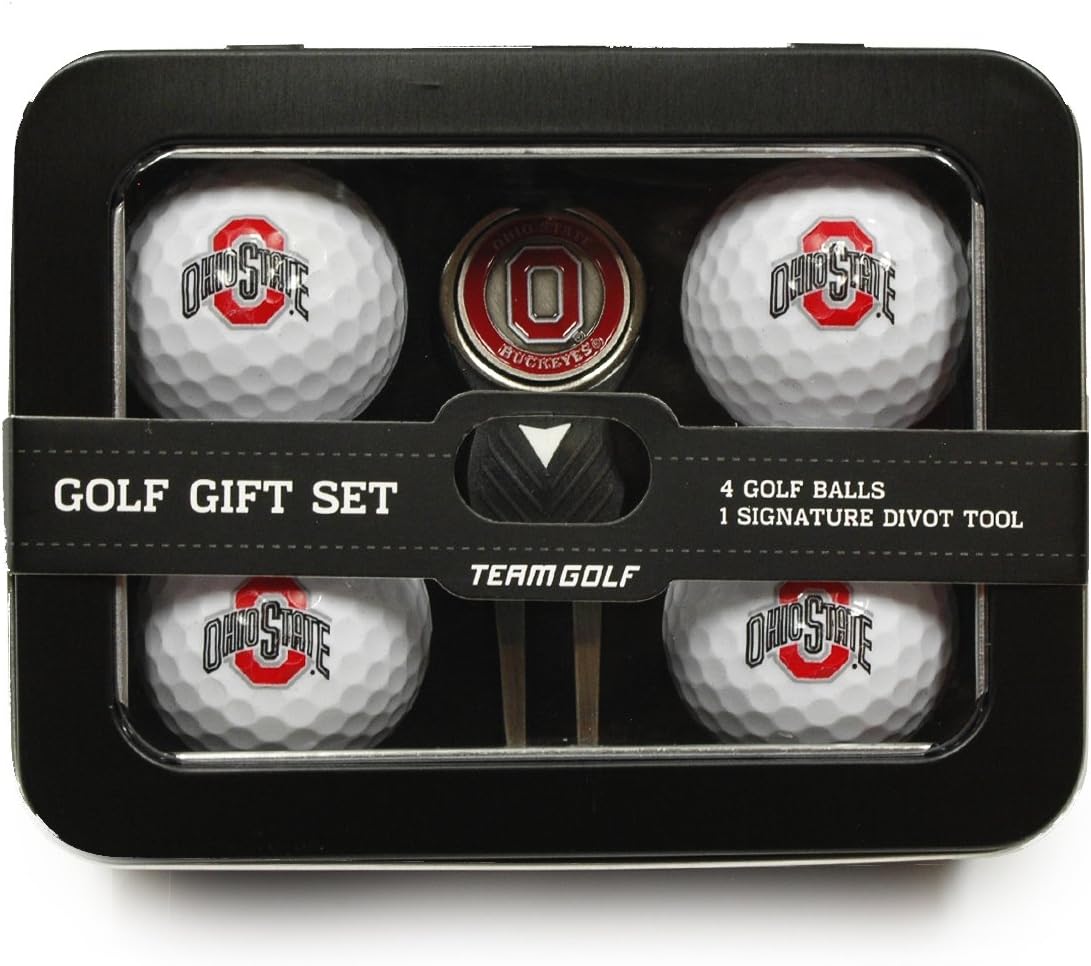 Team Golf NCAA Regulation Size Golf Balls (4 Count) & Divot Tool with Removable Double-Sided Magnetic Marker