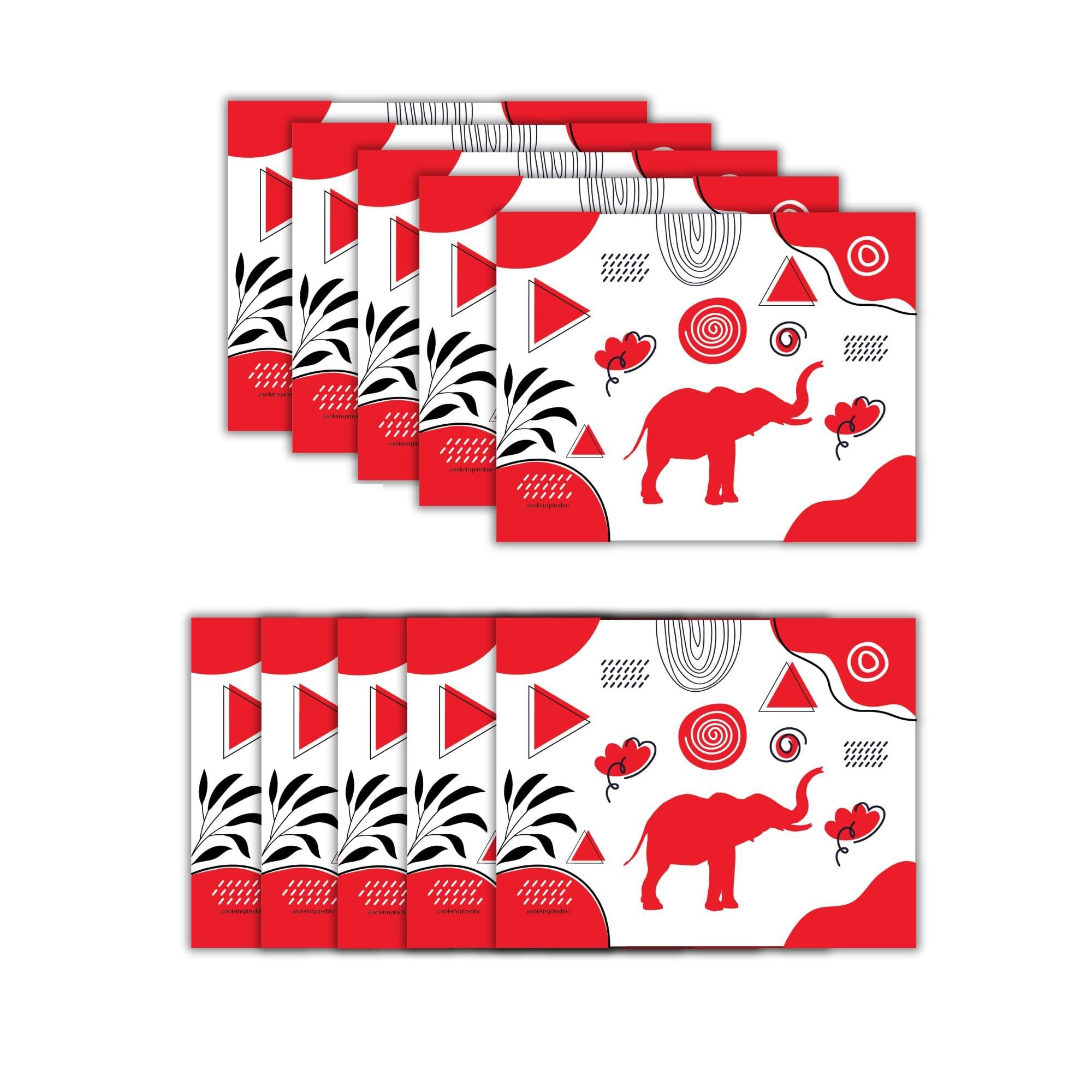 10 PC Red and White Elephant Sorority Inspired Flat Cards | Postcard Style Cards