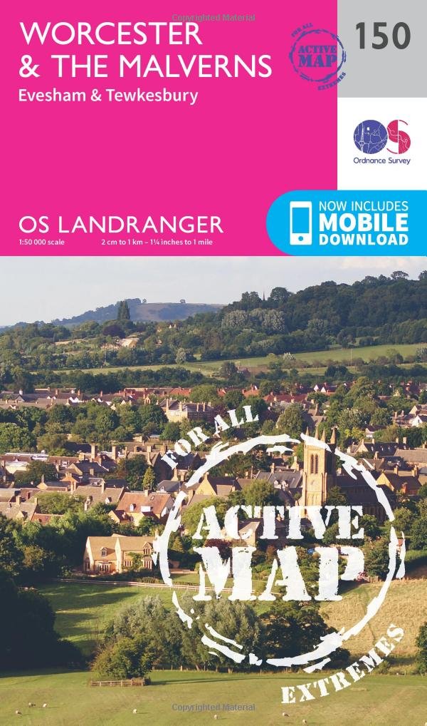 Worcester & the Malverns Map | Weatherproof | Evesham & Tewkesbury | Ordnance Survey | OS Landranger Active Map 150 | England | Walks | Cycling | Days Out | Maps | Adventure
