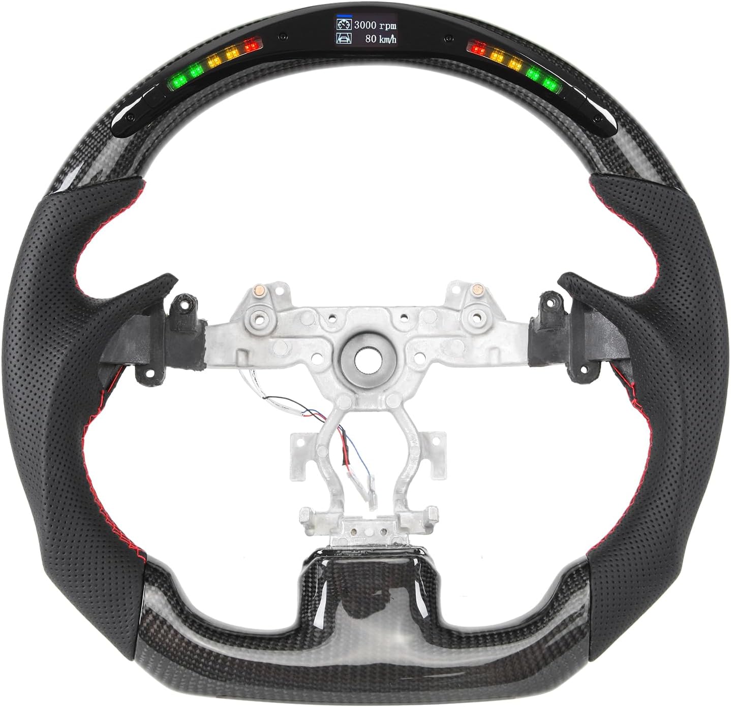 Preforated Leather Grip Steering Wheel, LED Carbon Fiber Steering Wheel Fit for Infiniti G37 G37X 2007-2013