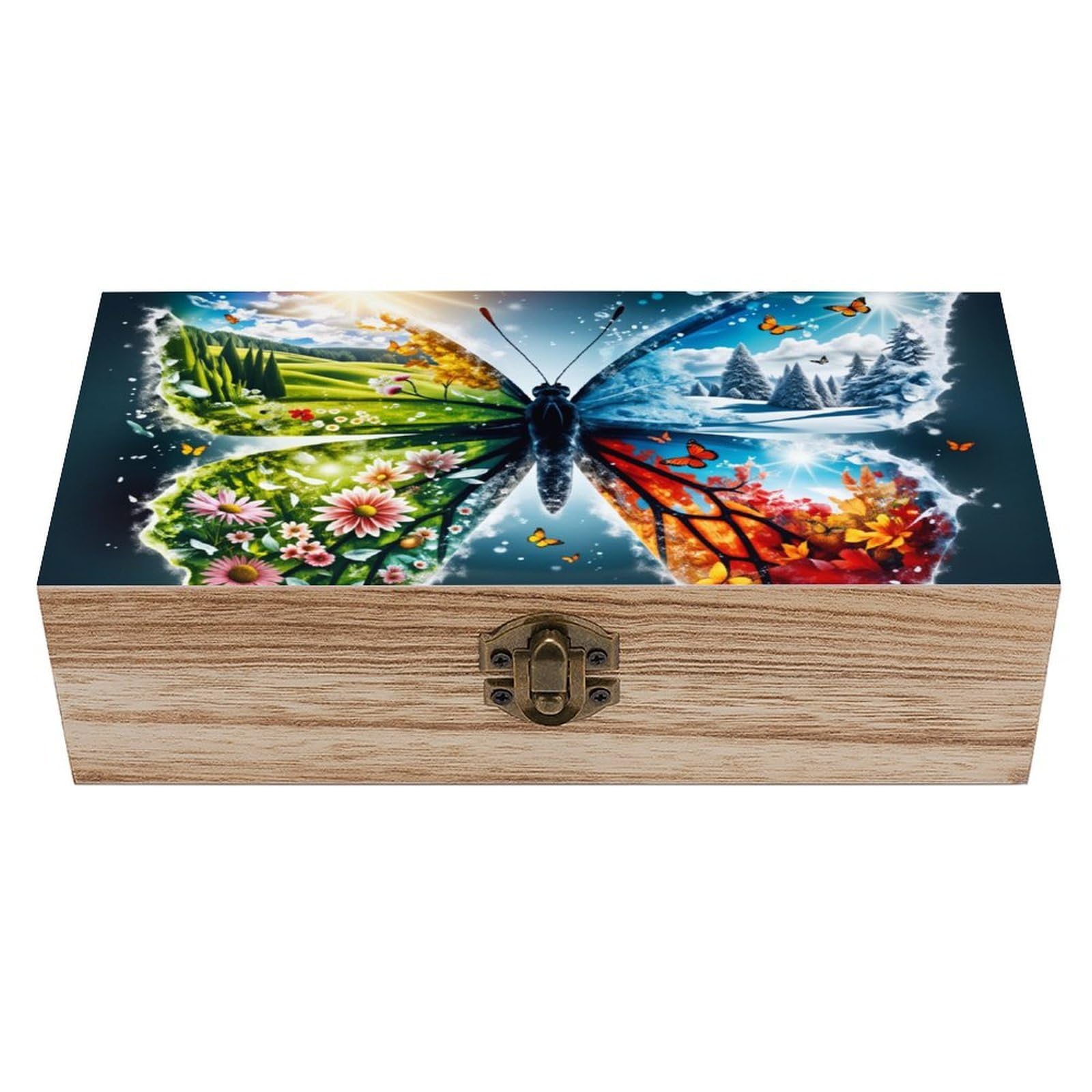 asbwuo Four Seasons Butterfly Wings HealingVintage Wooden Keepsake Box