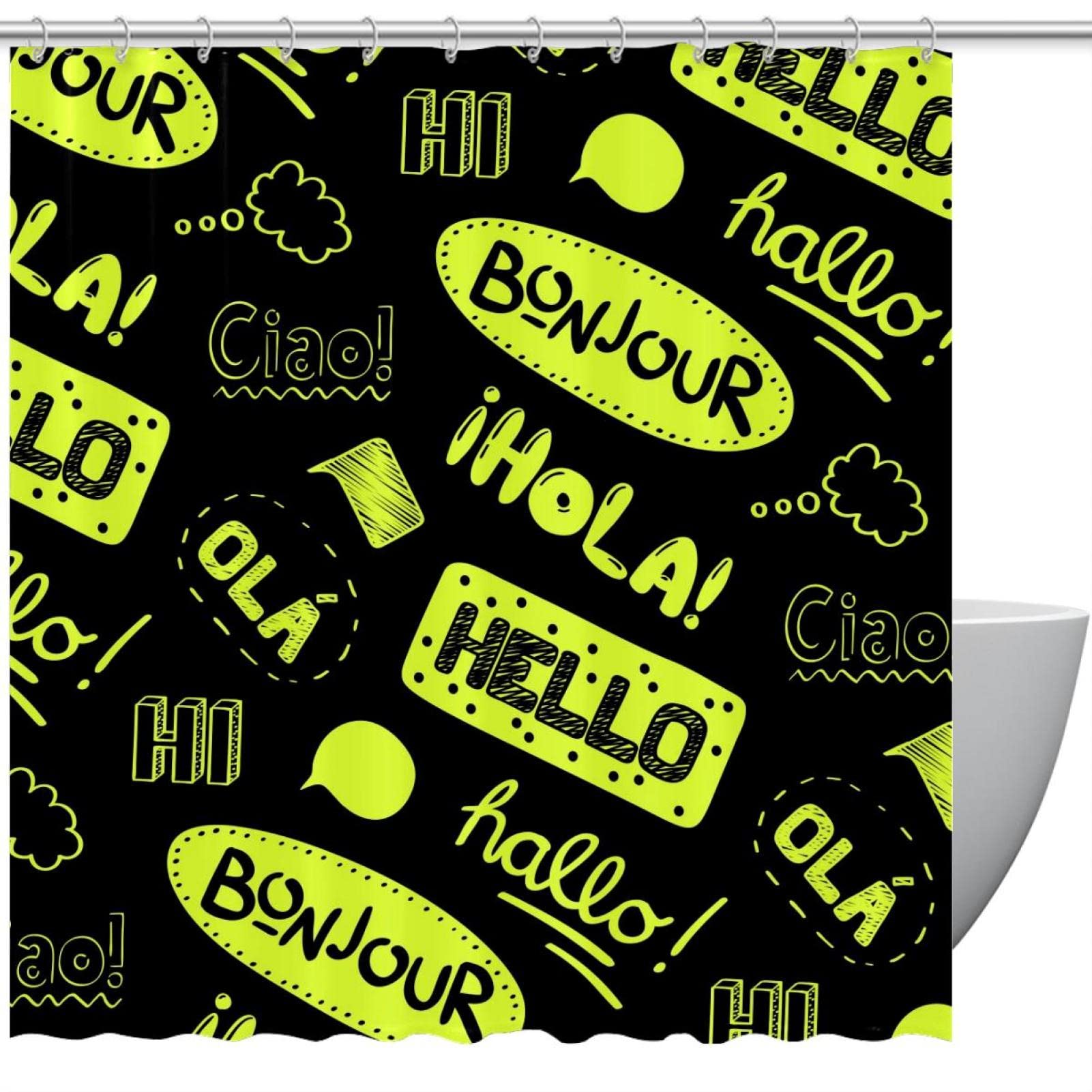 Rideau de douche Hello noir 183 x 183 cm occultant contre les regards et l'eau