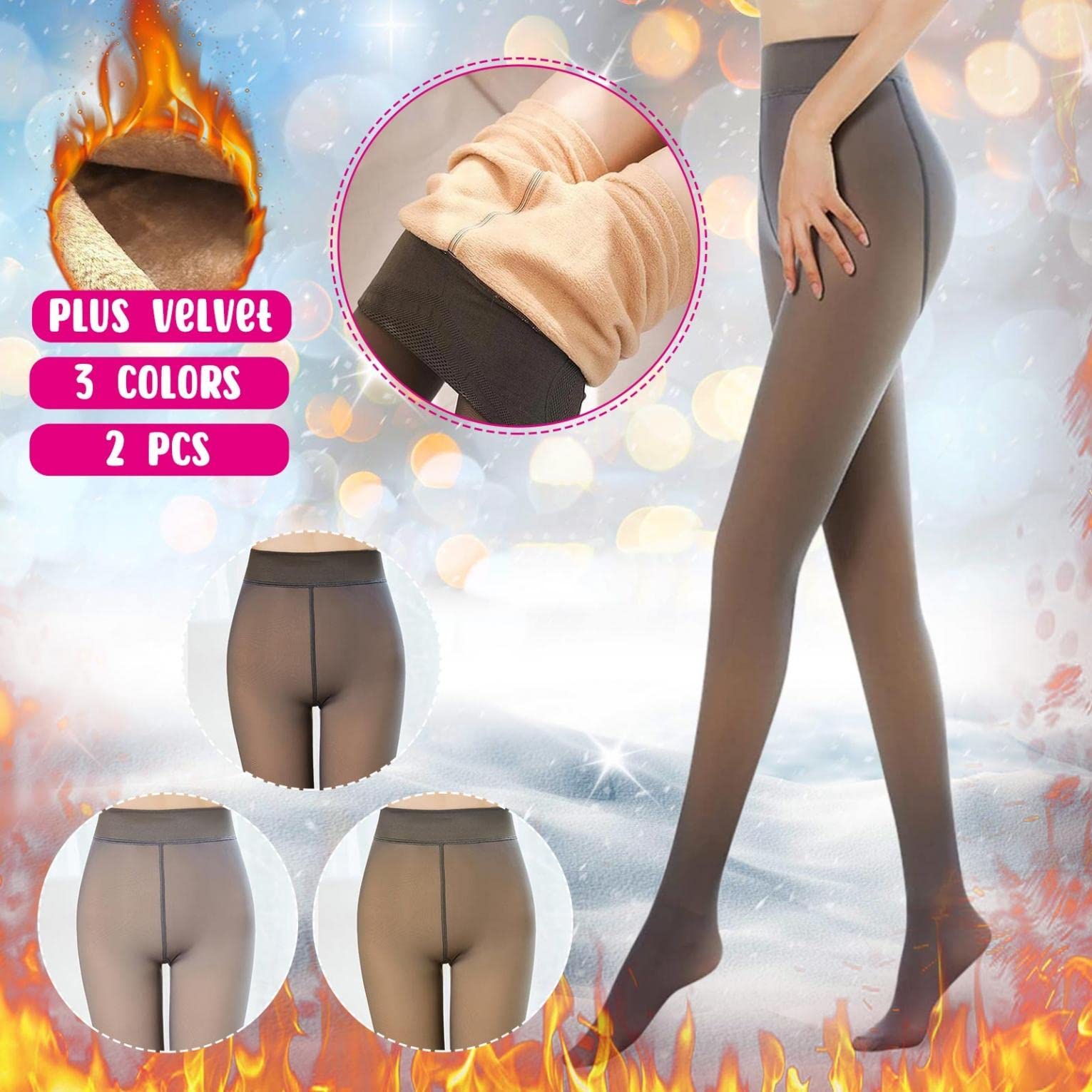 STKOOBQ Collant termici da donna foderati in pile opaco per l'inverno, foderati in pile, finti collant traslucidi a vita alta, leggings invernali caldi