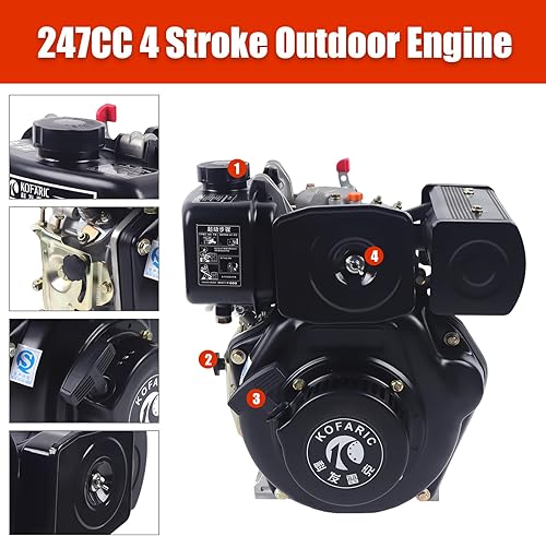 Vista 31 de Motor de gas de 7.5 HP, motor de gasolina de grado industrial de 4 tiempos, 210 CC OHV, eje horizontal, retroceso/arranque de tracción, motor