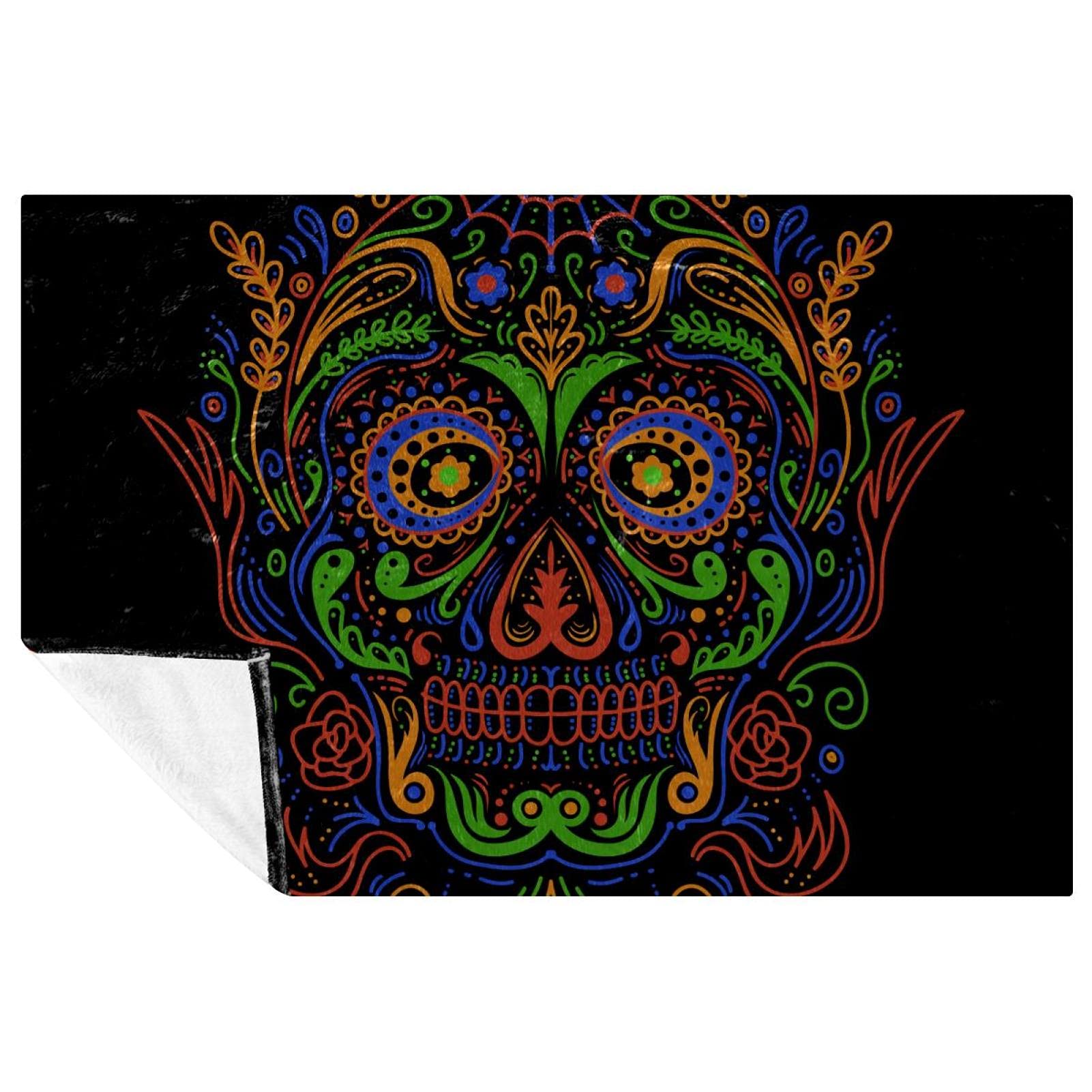 Couverture tête de mort colorée 150x100 cm douce et chaude pour lit et canapé