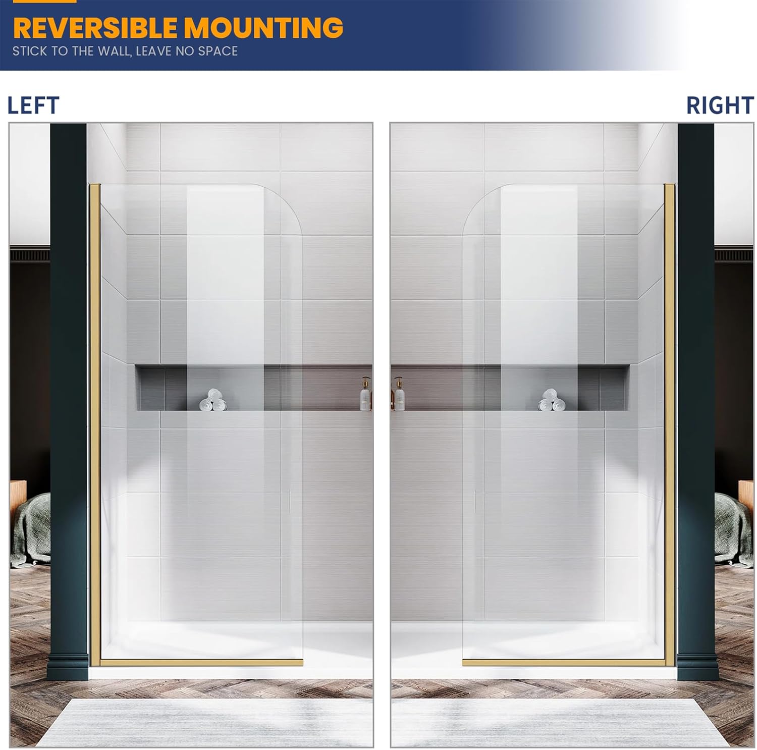 Glass Shower Panel, 30" W x 78" H Semi-Framed Fixed Shower Panel in Brushed Gold with 5/16"(8mm) Clear Tempered Glass Door, Simple Shower Door Panel for Bathroom