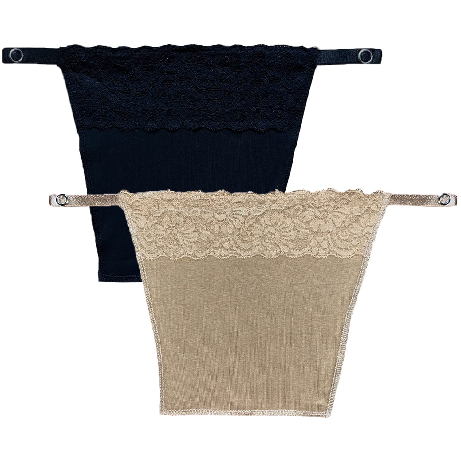 Finesse Cotton Clip-on Mock Lace Camisole for Women,Deep Neck Cleavage Cover Cami Secret (Free Size)- Set of 2