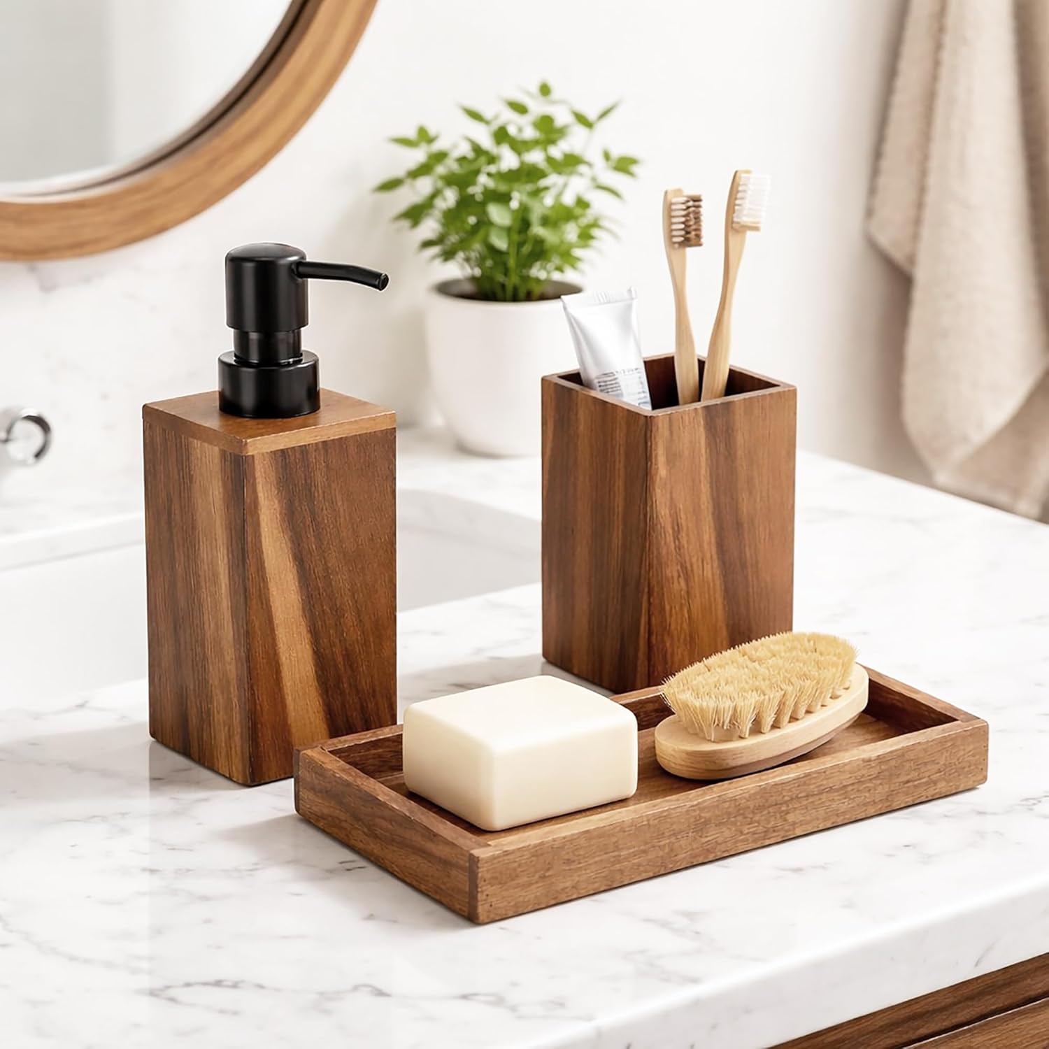 Acacia Bathroom Accessory Set 3-Pieces Rectangular