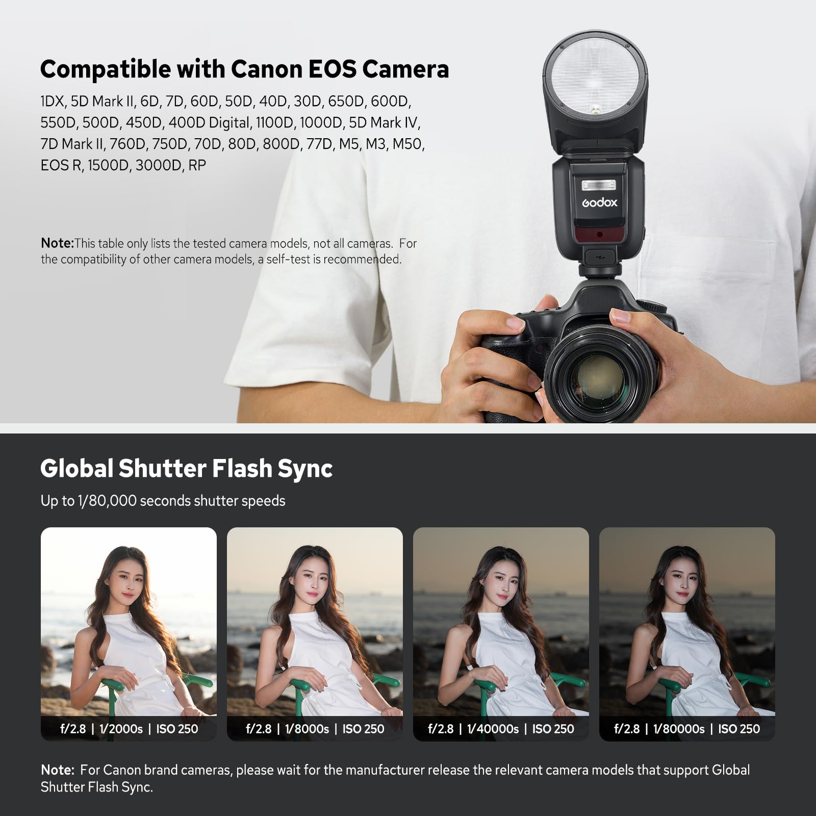 GODOX V100C V100 C Flash Testa Rotonda Compatibile con Canon, Speedlite Strobo Luce Flash TTL Wireless 2.4G con 2980mAh batteria Schermo Tattile Sub-flash Staccabile, Supporto Tipo C
