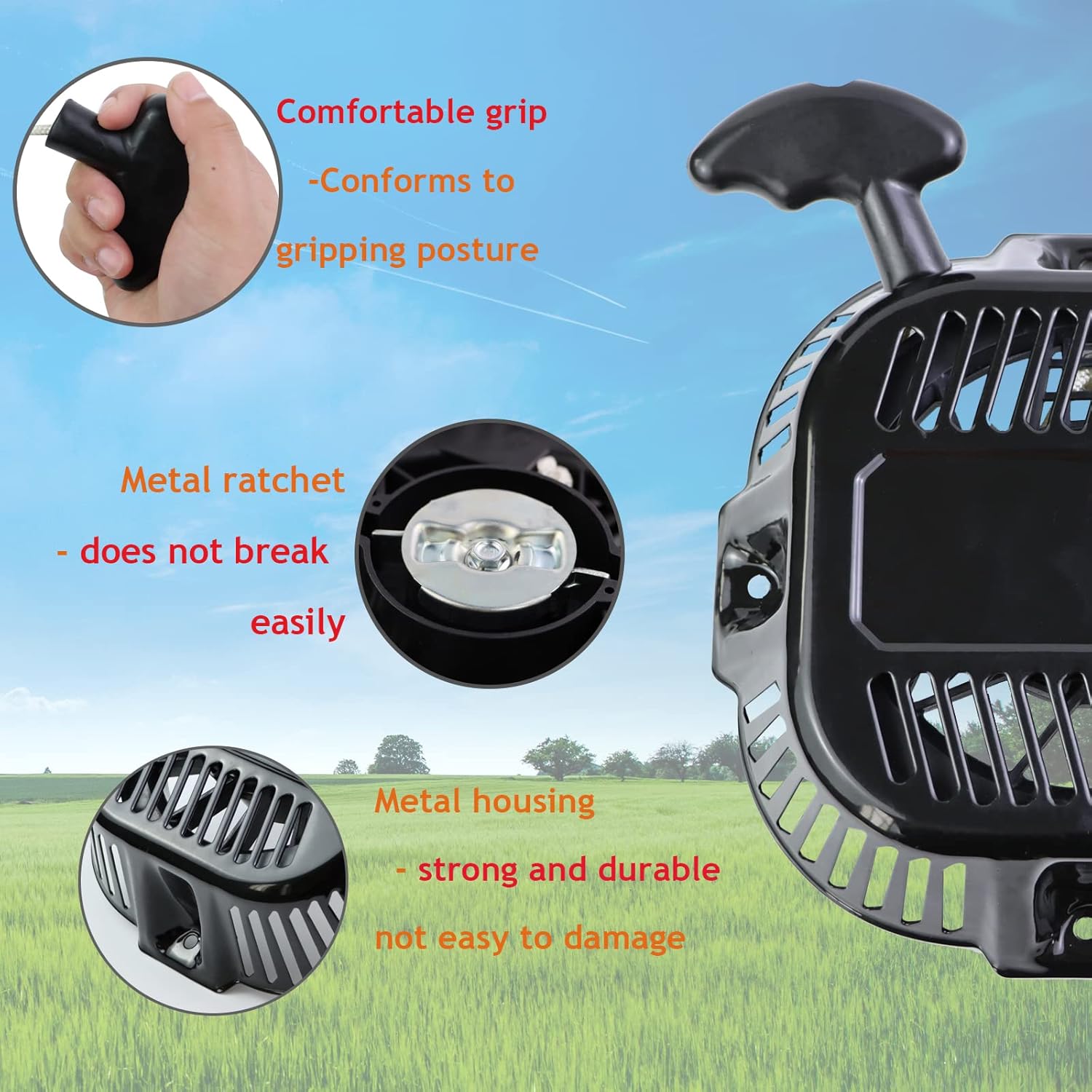 WOTIAN Pull Start Compatible with 0J08073SRV Generac Pull Start Assembly 389cc 420cc 459cc Engine GP5500 GP6500 GP7500E GP8000E Generator Recoil Starter Replace 0J0813ASRV for Pressure Washer Parts