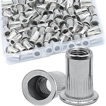 10-24 UNC Rivet Nut, 90Pcs 304 Stainless Steel Flat Head Rivnut Threaded Insert Nutsert