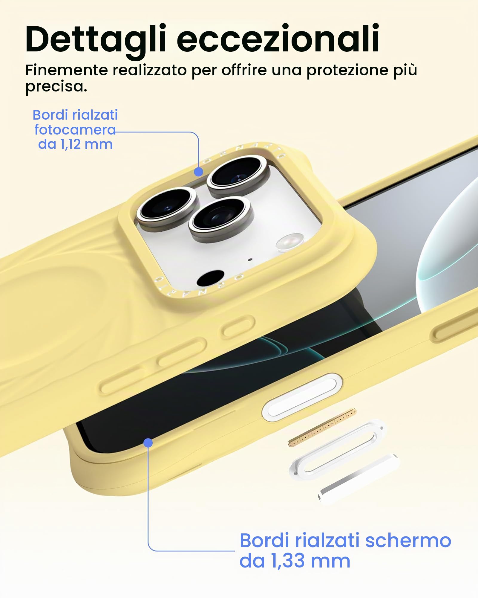 ORNARTO VORTUXE Cover per iPhone 17 Pro, [2X Protezione Grado Militare/Texture Ondulata/Compatibile con MagSafe] Morbido Silicone Liquido Custodia 6,3 pollici, Giallo