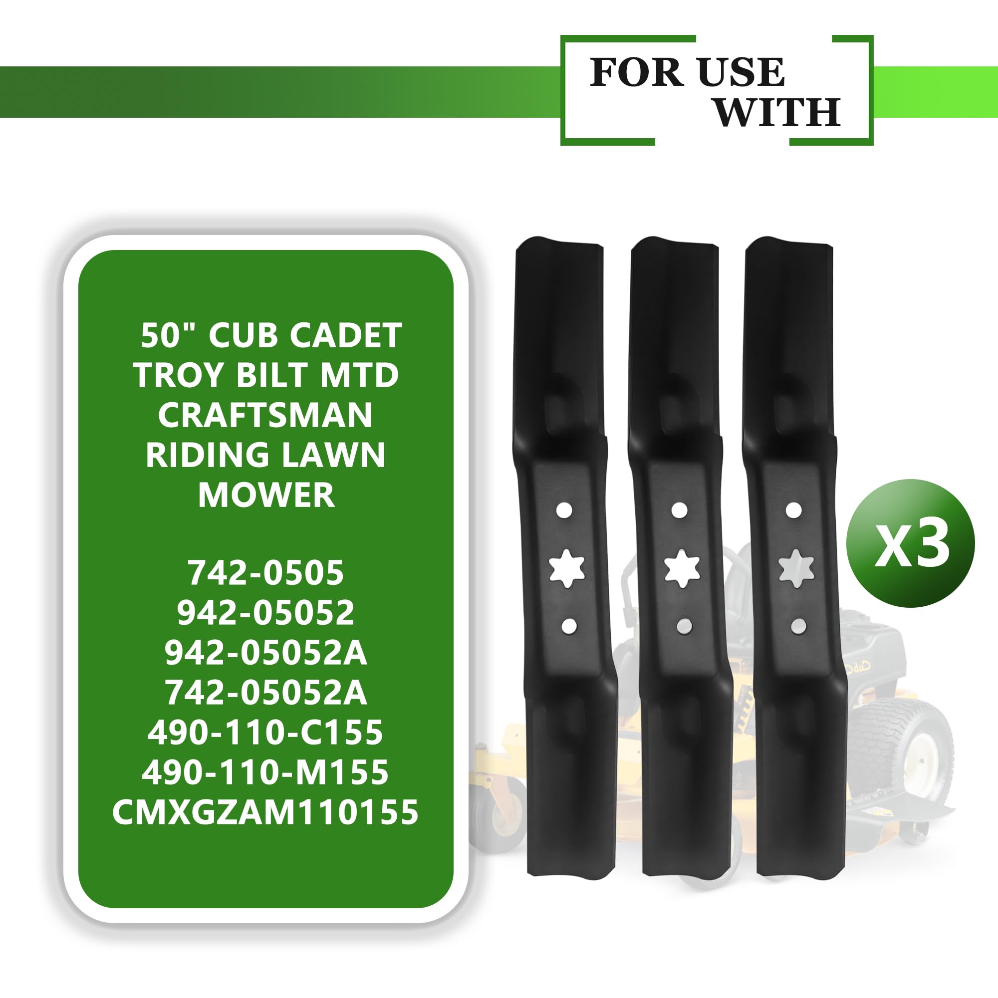 Cuchillas de cortacésped 2 en 1 de 50 pulgadas compatibles con Cub Cadet Troy Bilt MTD ZT1 ZT2 XT1 XT2 L50 KH LX 50 KW Sustituye a 942-05052A 742-05052A 50 pulgadas de corte de cubierta de tractor de