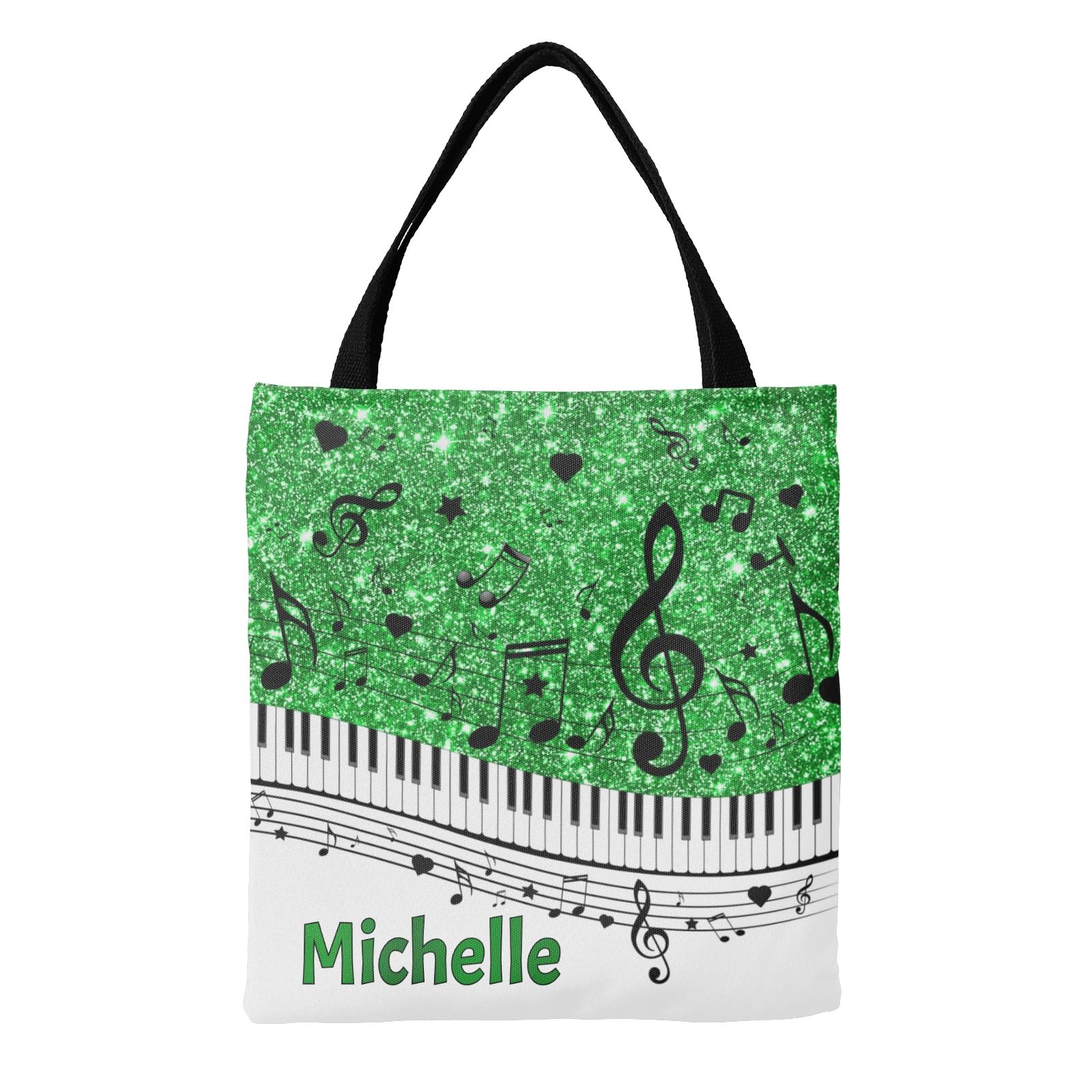 CUXWEOT Personalized Canvas Tote Bags Piano Key Music Notes Black Shopping Reusable Grocery Bag for Women