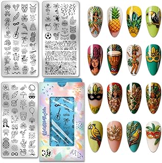 PH PandaHall 3pcs Rio de Janeiro Carnival Nail Stamping Plate Brazilian Carnival Nail Art Templates Feather Nails Image Plates Musical Instrument Nails Art Stencils for Women Manicures Design