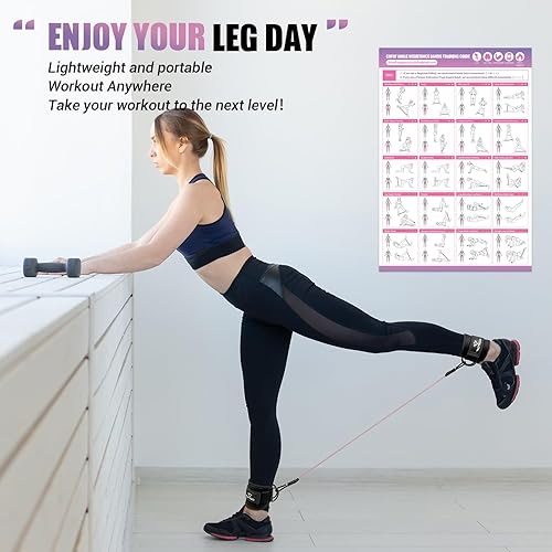 Miniatura 7 de Bandas de resistencia al tobillo con puños para entrenamiento, patadas, ejercicio de cadera, piernas y glúteos, póster de entrenamiento incluido,