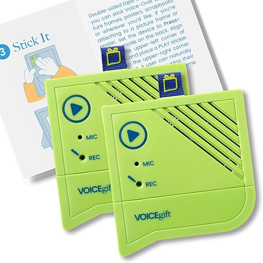 VOICEGIFT Voice-Over® – Voice Recorder with Playback, Audio & Digital Recorder for Picture Frame, Portable Record Player & Customizable Sound Gifting & Crafting, Green, 2 pack