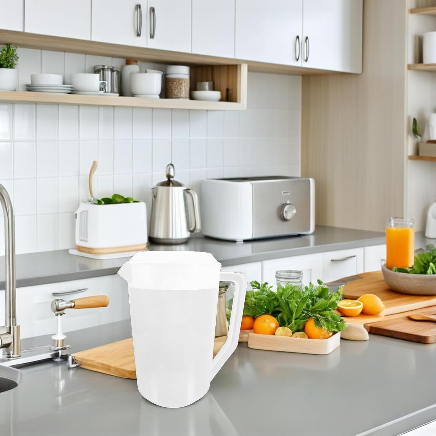 Ml White PP Water Pitcher with Lid, Family Serving Jug