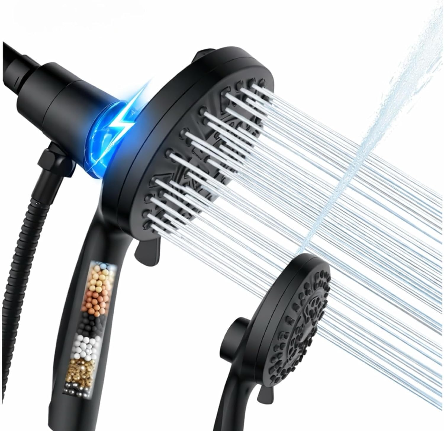 Magnetic Handheld Shower Head with Filter， High Pressure 10-Spray-Mode Detachable Shower Head with 60-Inch Hose, Powerful Hand Held Shower Head for Low Water Pressure（Matte Black）