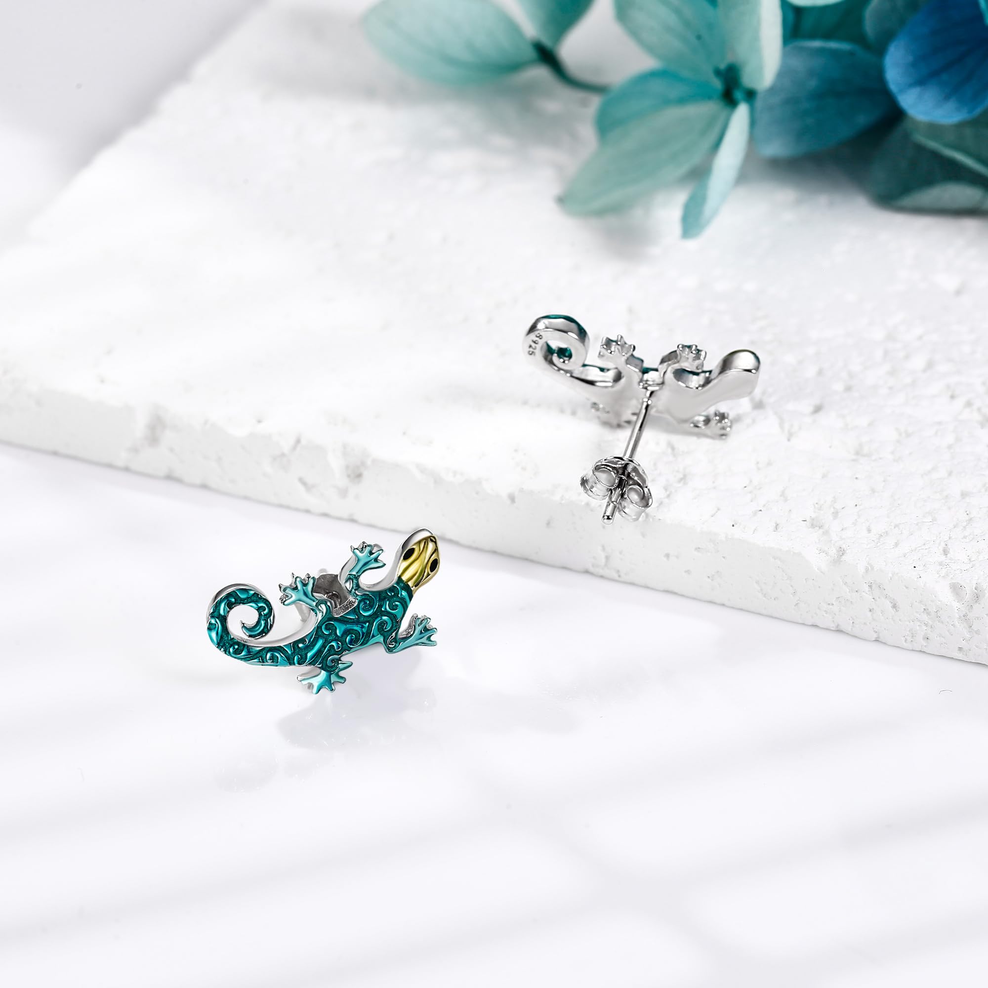 Eidechsen-Ohrringe Sterlingsilber Gecko-Ohrstecker Tierschmuck Geschenke für Frauen