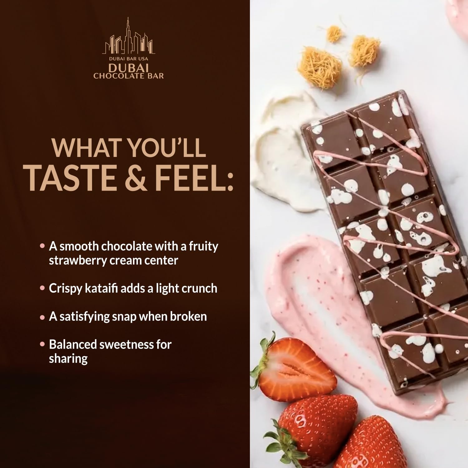 Dubai Chocolate Bar Cookies & Cream and Strawberry Crush 12 Pack Bundle, Premium Chocolate with Crispy Kataifi Filling, Knafeh Dessert, Made in USA (12 Bars 2.47oz each)