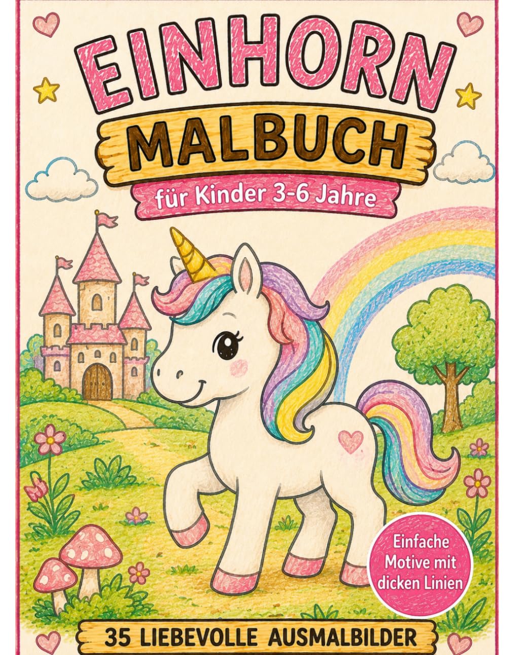 Einhorn Malbuch für Kinder 3-6 Jahre: Einfach & Niedlich - 35 liebevolle Ausmalbilder