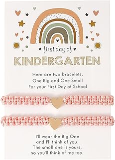 First Day of Kindergarten Bracelets,First Day of School Bracelets for Mom and Daughter,Back to School Bracelets Pre-K Matching Heart Wish Adjustable Bracelets for Women and Girls