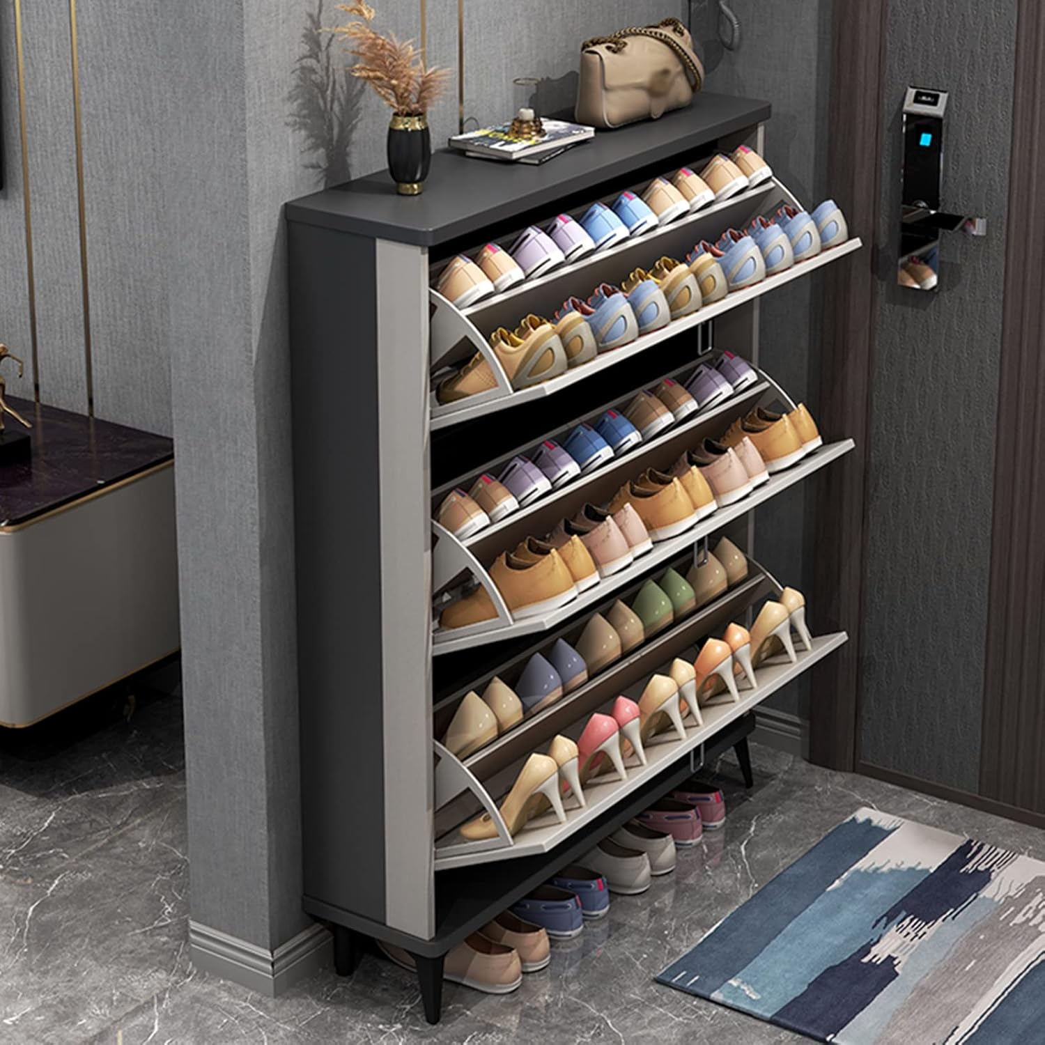 Shoe with 3 Flip Drawers, Modern Freestanding Shoe