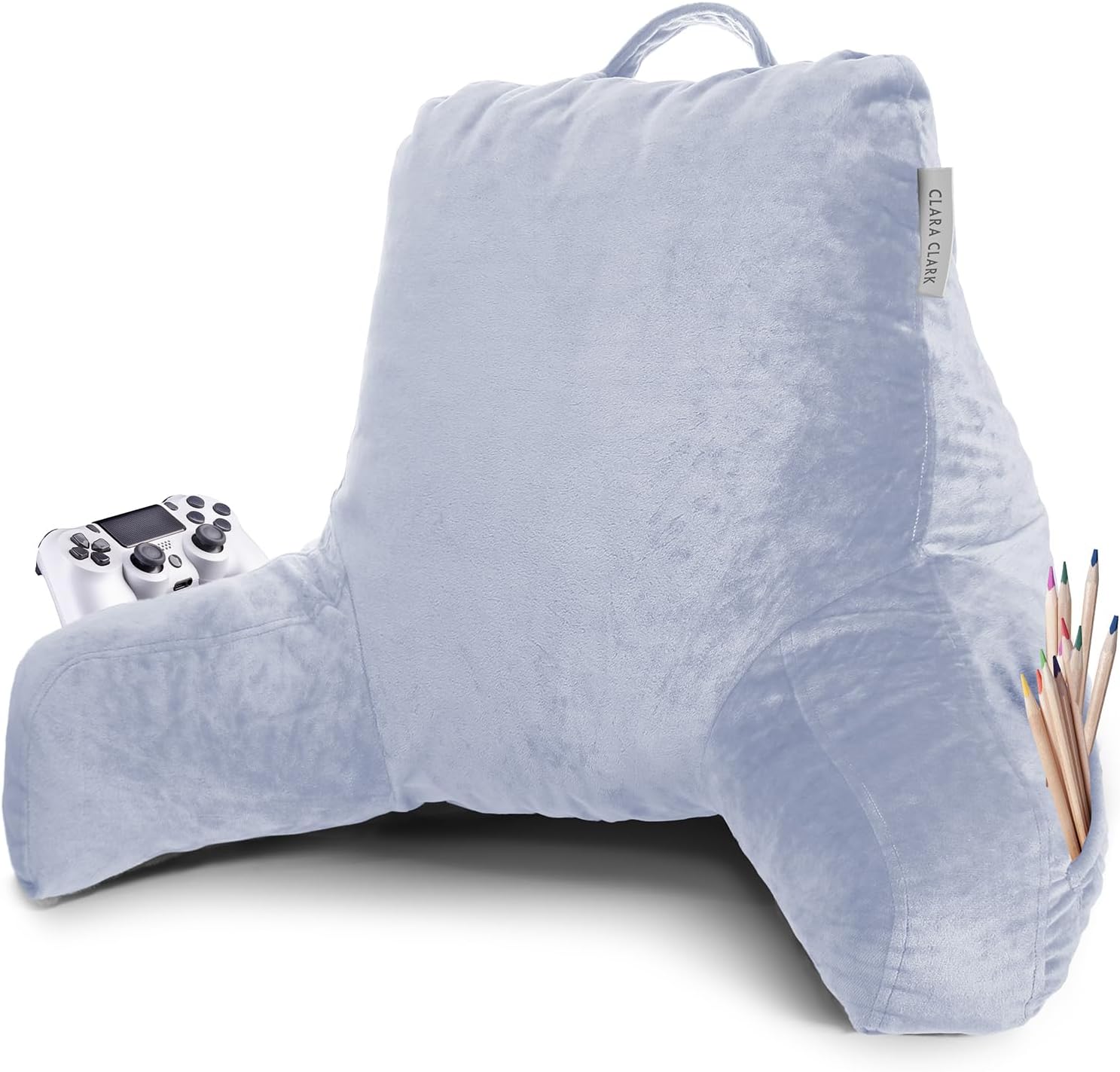 Clara Clark Reading Pillow with Shredded Memory Foam for Sitting Up in Bed and Couch, Back and Arms Adjustable Support for Adults & Teens Backrest Pillows for Reading, with Washable Cover Ice Blue