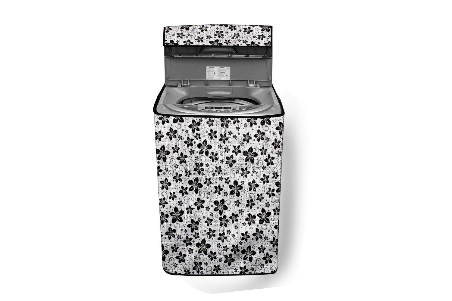Stylista PVC Washing Machine Cover Compatible for LG 10 KG Fully-Automatic Top Load T10SJMB1Z, Floral Pattern Grey