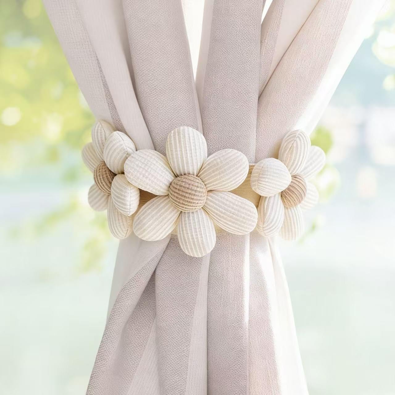 2Pcs Boho Sunflower Curtain Tiebacks Curtain Holder Tie Backs Floral Curtain Holdbacks for Living Room Curtains Braided,Cute Flower Curtain Ties Decorative Rope for Bedroom Window Decor