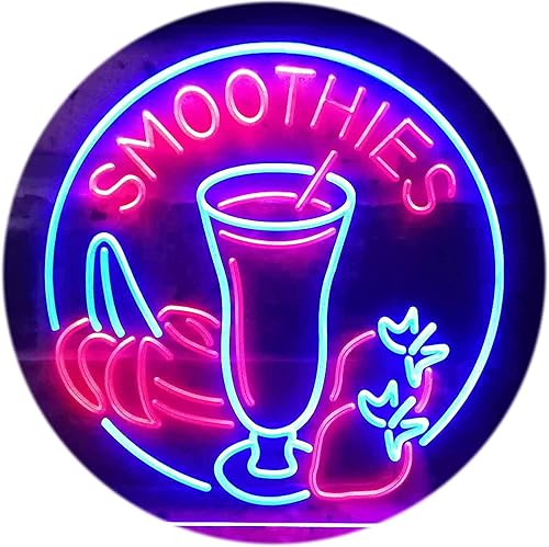 ADVPRO Smoothies Fruit Drink Shop Señal de neón LED de doble color azul y rojo 24 "x 16" st6s64-i3343-br
