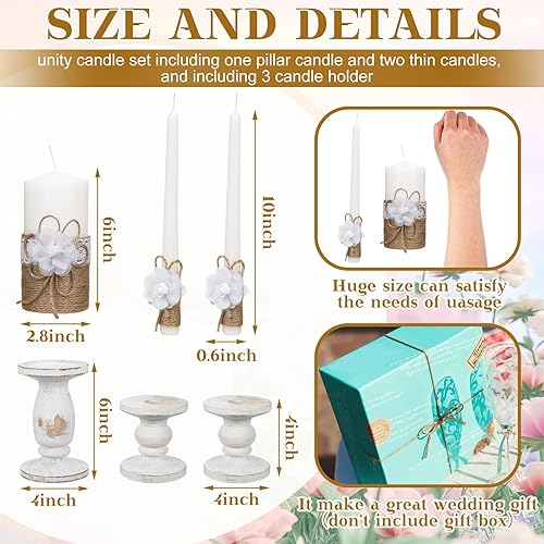 Miniatura 3 de Zhehao Juego de 3 velas Unity con soporte para ceremonia de boda, accesorios rústicos para ceremonia de recepción, portavelas decorativo de granja,