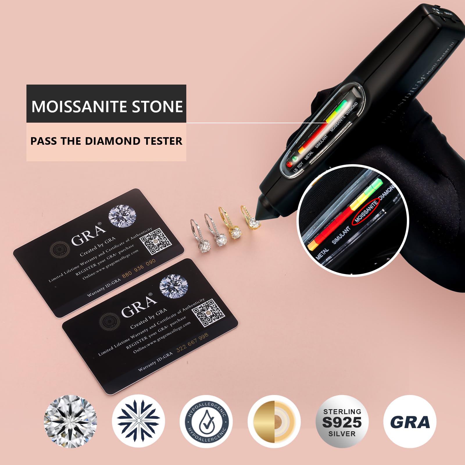 KRKC Moissanit Ohrhänger Damen Solitär 925 Sterlingsilber 14K vergoldet/Weißgold Leverback D-Farbe VVS1 0,5/0,6/1,0 ct je Stein Geschenk für Frauen Hochzeit Jahrestag