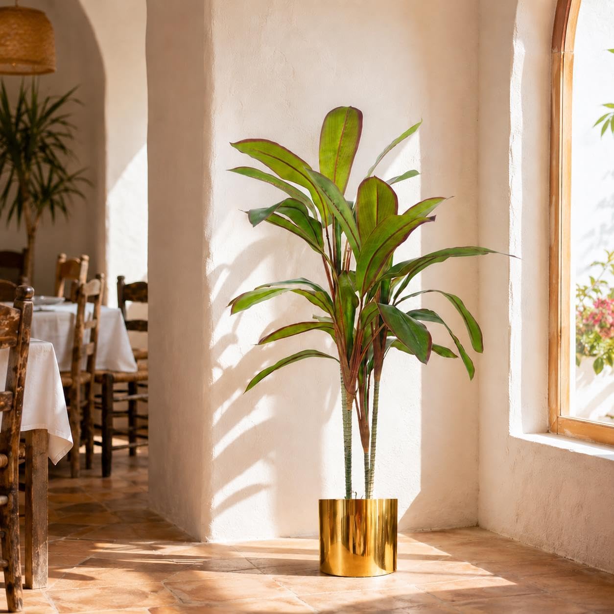 Leaf Tropical Artificial Palm Plant, Dracaena Large Gold, 100cm