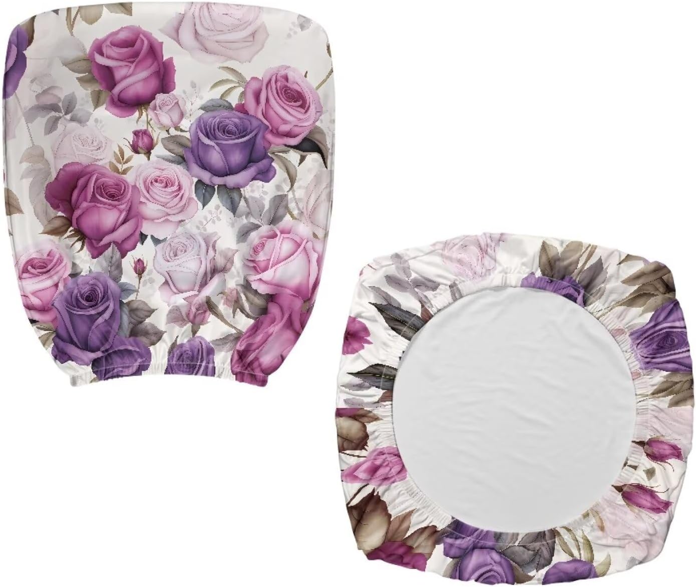 Office Chair Covers 2-Piece Set with Armrests, Purple Rose Floral Print, Stretchable Washable Slipcovers for Most Gaming & Office Chairs, Home Decor Gifts for Women