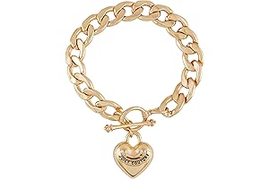 Juicy Couture Pet Goldtone Thick Chain Heart Charm Toggle Bracelet