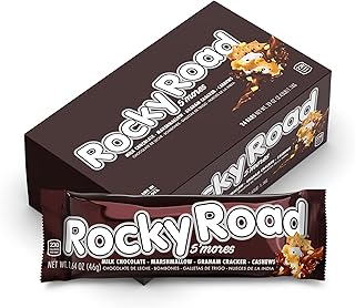 Rocky Road "S'MORES" Candy Bar 24 Count Box - Handmade Milk Chocolate Coated Mashmallow with Real Graham Cracker and Cashews