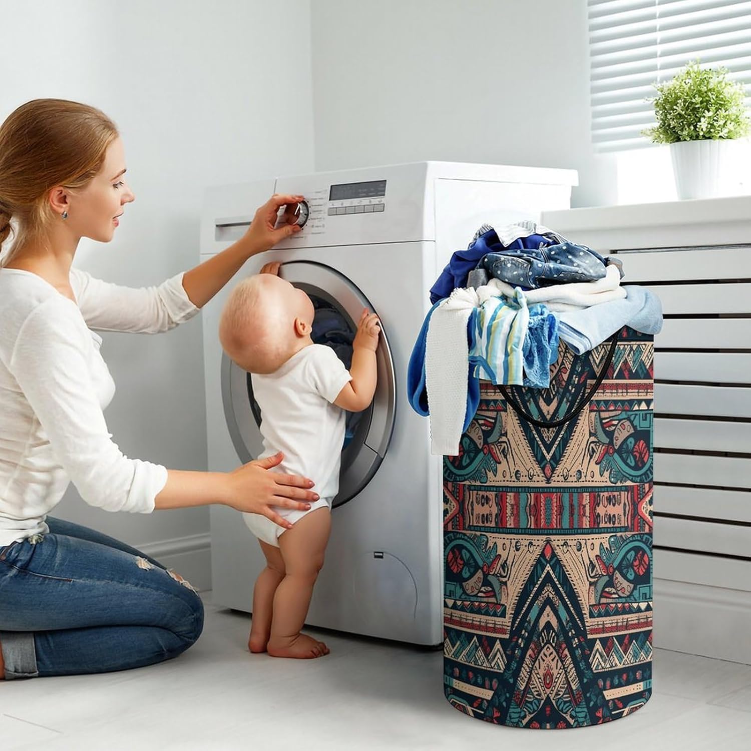 Retro Tribal Pattern Laundry Hamper Large Collapsible Laundry Basket with Handles Waterproof Clothes Hamper Portable Dirty Clothes Basket for Bedroom Laundry Room Closet Bathroom