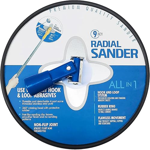 Tonmp Lijadora de mano radial de 9 pulgadas, lijadora de paneles de yeso manual de gancho y bucle de 9 pulgadas para limpieza y pulido de paredes
