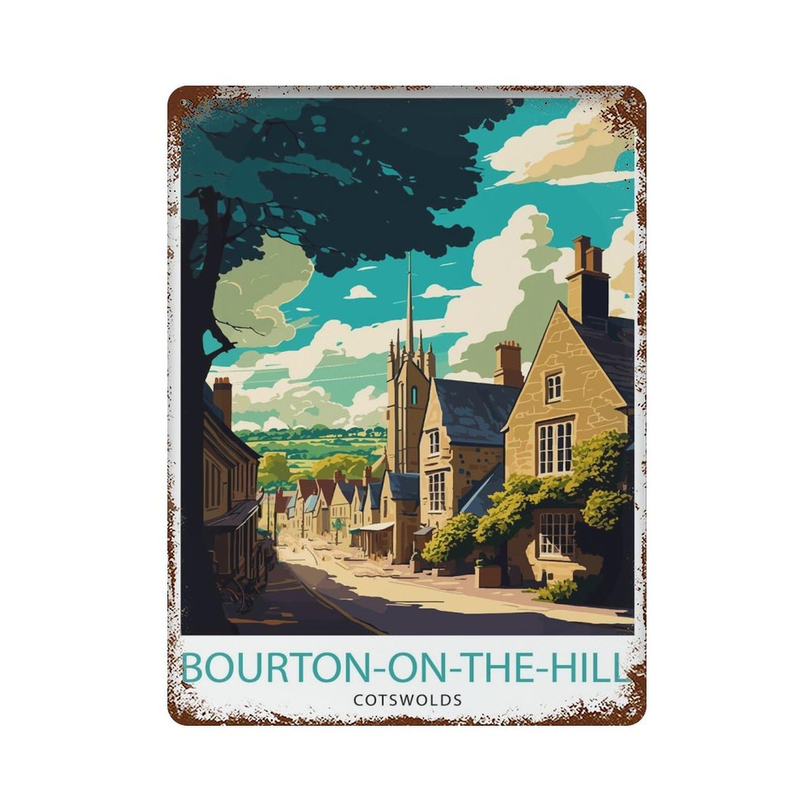 xiaoxiaoshen Bourton on The Hill Travel Cotswolds Home England Gift for Trav Wall Decor Art Metal Tin Poster Modern Home Decor Art Home Bar Shop Decorations Vintage Sign 40x30cm