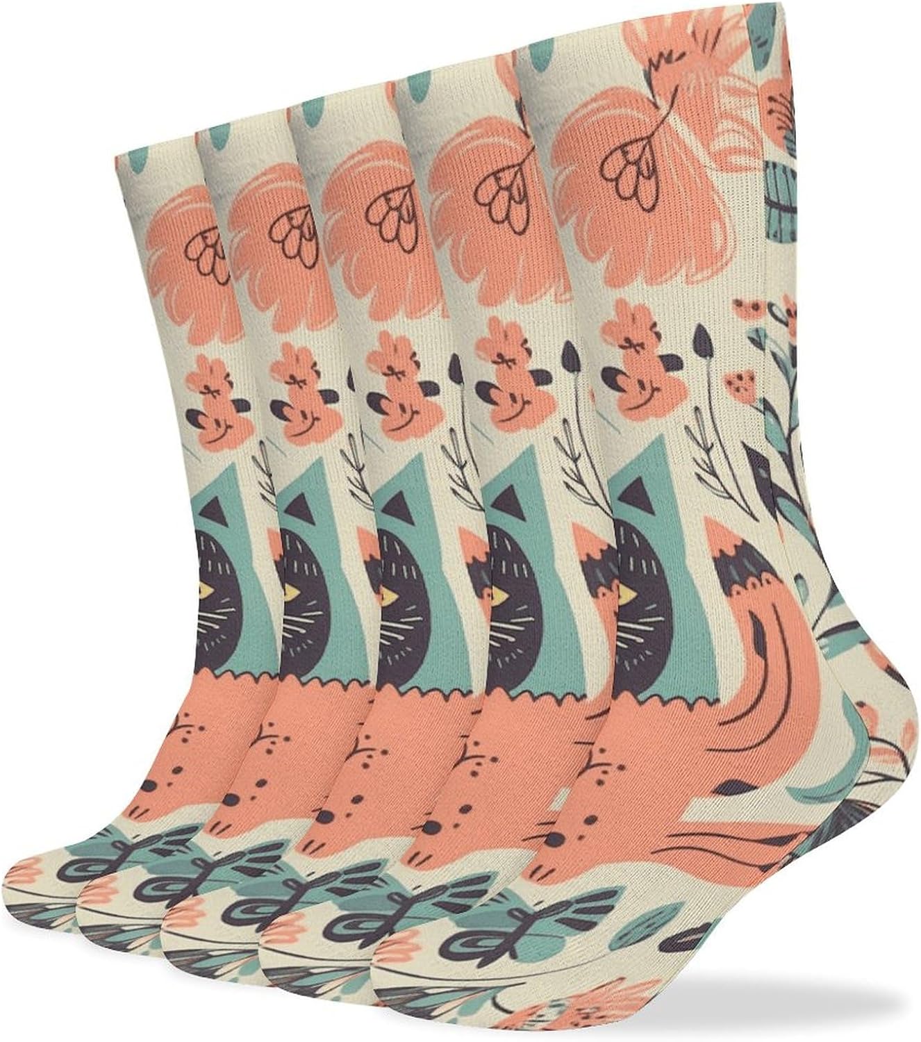 Funny Cats Birds And Flowers Stocking - Cute Casual Long Athletic,Crew Sock for Men Women,Running Socks Soft Breathable for Gift