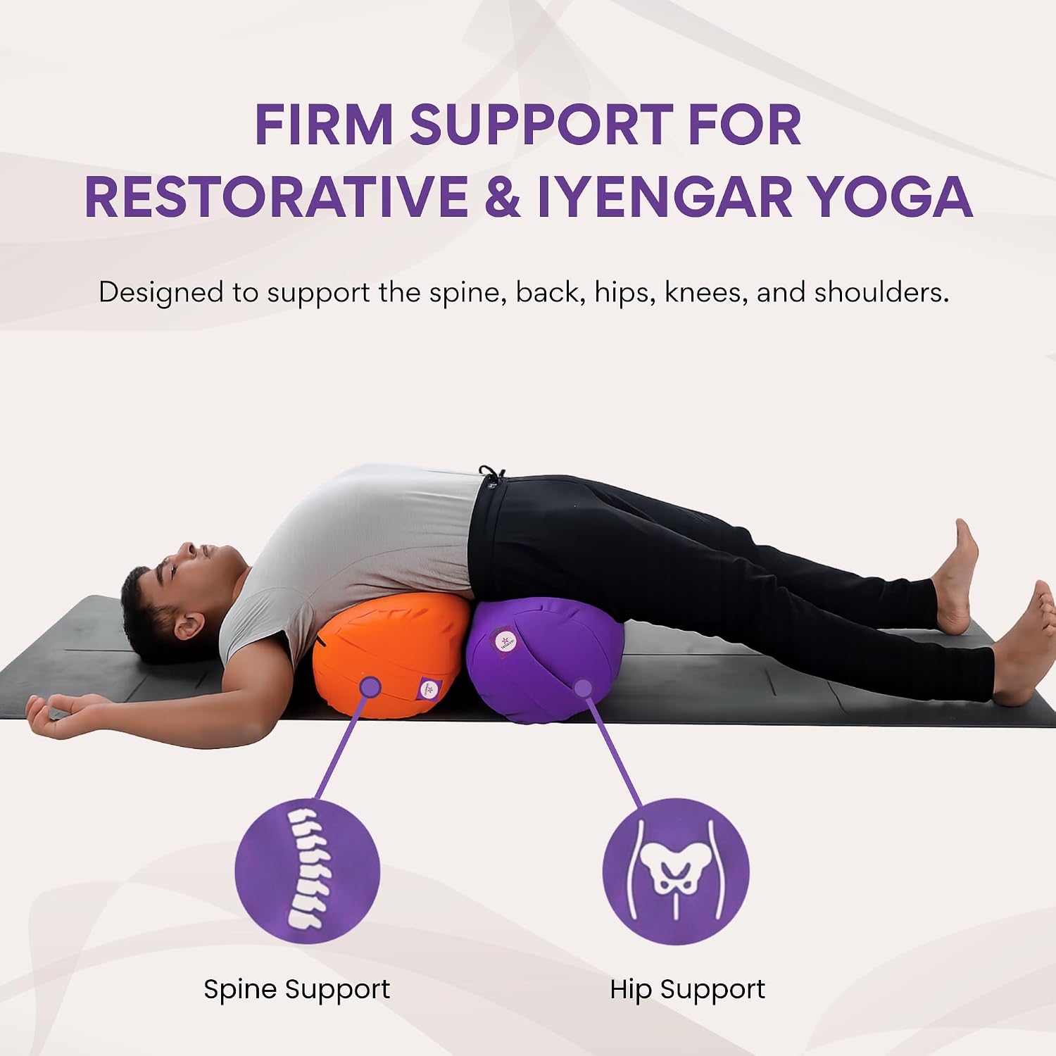 Yogikuti Iyengar Yoga Bolster for Restorative Yoga and Meditation – Lightweight Cotton Support Pillow with Handle for Easy Carry, Versatile for Pose Modification, Balance, Back Relief, and Relaxation