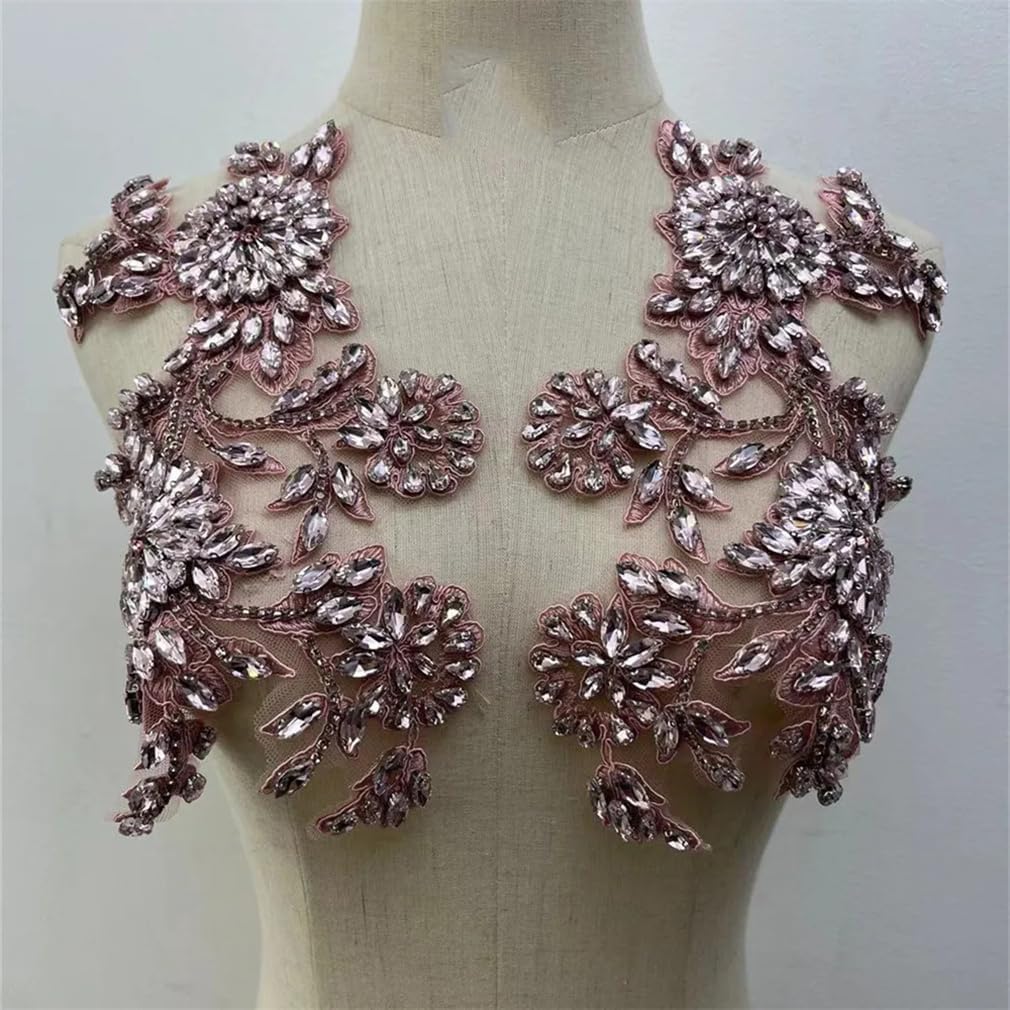 Generic 1Pair Handmade Rhinestones Wedding Patches Appliques for Clothes Decoration, dark red