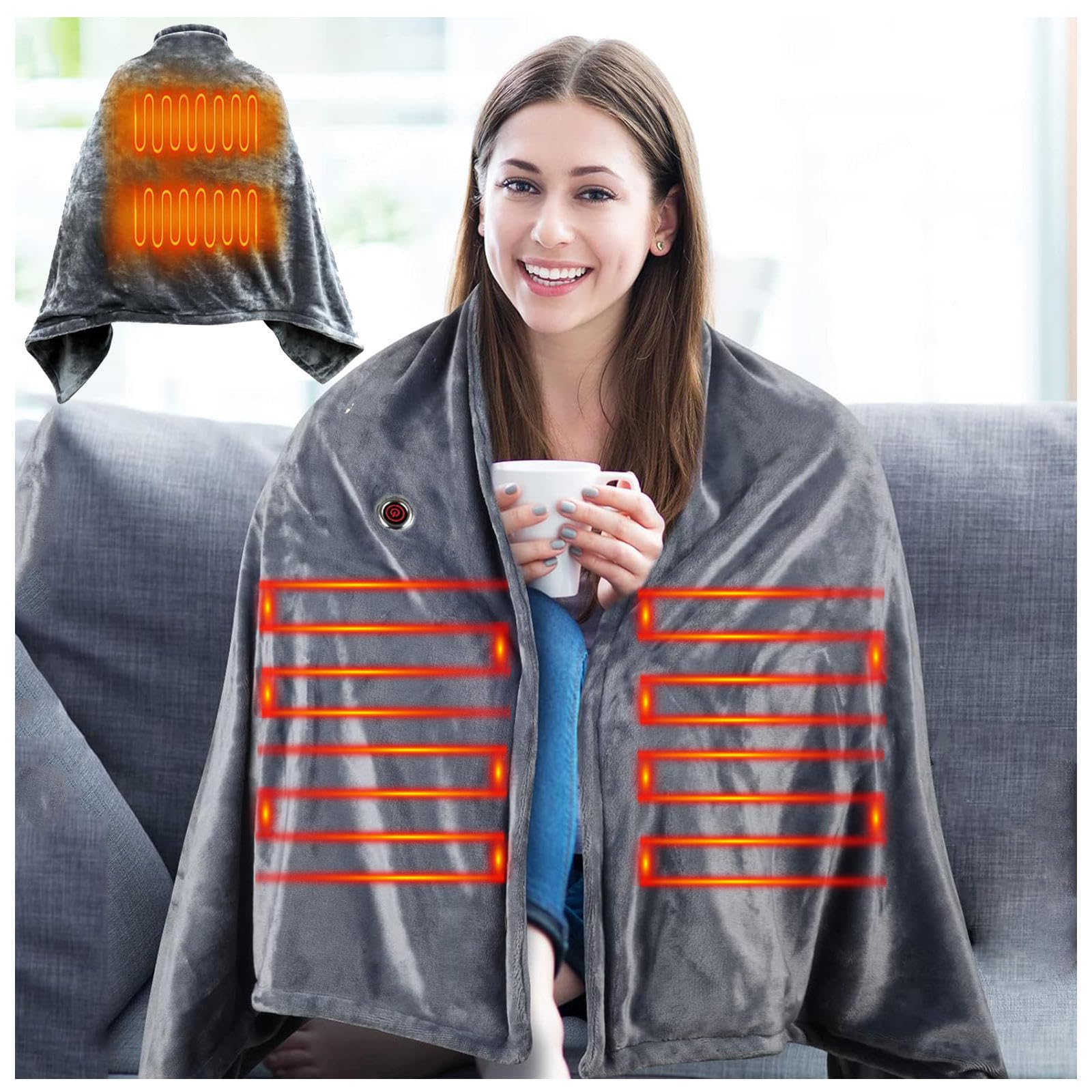 Manta Termica USB 150x80cm,con 3 Temperaturstufen et Calor Rápido, Esterilla Electrica Lavable, Manta Eléctricas pour Oficin Cama Exterior Familia