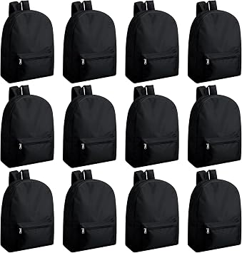 Amylove 12 Pack Backpack in Bulk 17 inch Lightweight Outdoor Travel Bag Classic Bookbags Bulk for Elementary Middle HighBlack,Classic