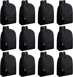 Amylove 12 Pack Backpack in Bulk 17 inch Lightweight Student Outdoor Travel Book Bag Kid Classic School Bookbag for Boy Girl (Black)