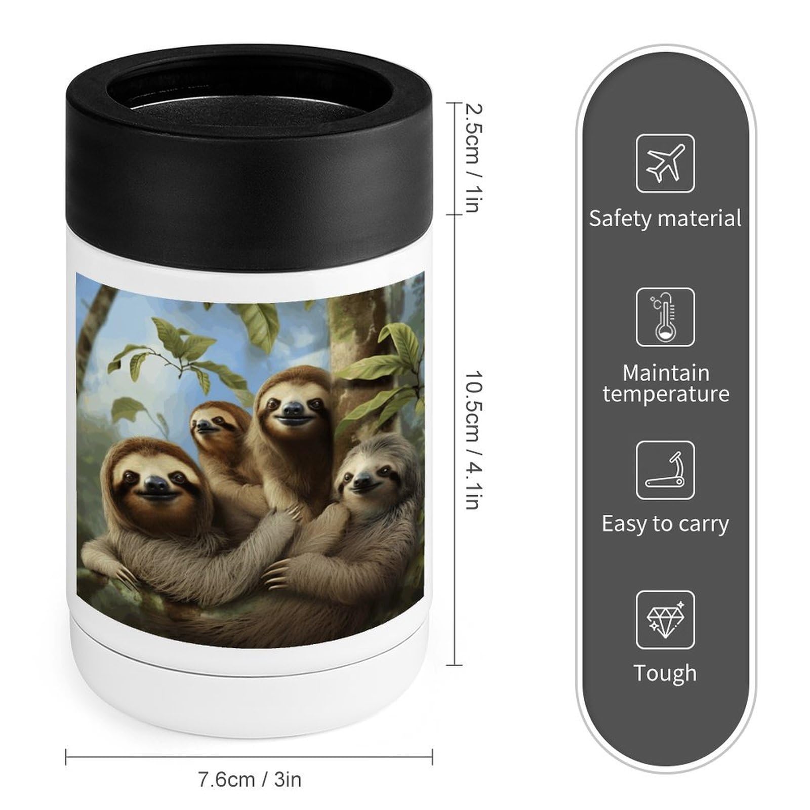 Stainless Steel Beverage Cooler with Silicone Sleeve, Sloth Family Print Multipurpose Drink Chiller for Home, Office, and Outdoor Use