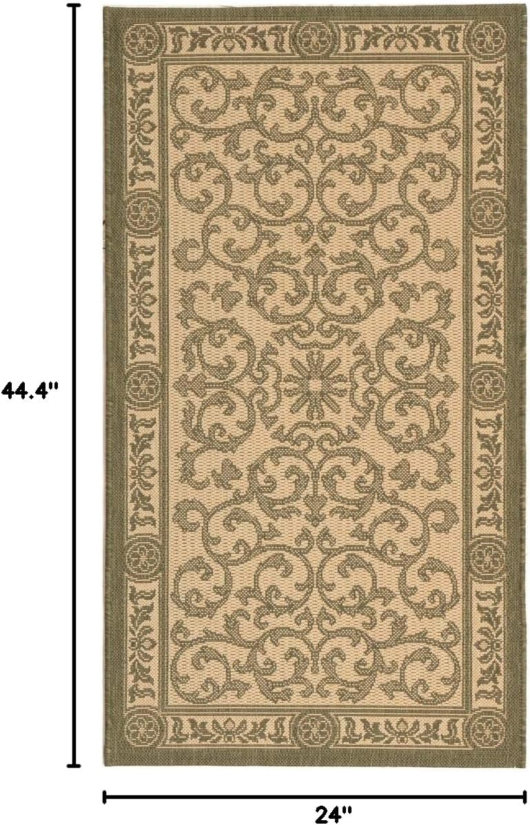 SAFAVIEH Courtyard Collection Accent Rug - 2' x 3'7", Natural & Olive, Non-Shedding & Easy Care, Indoor/Outdoor & Washable-Ideal for Patio, Backyard, Mudroom (CY2829-1E01)